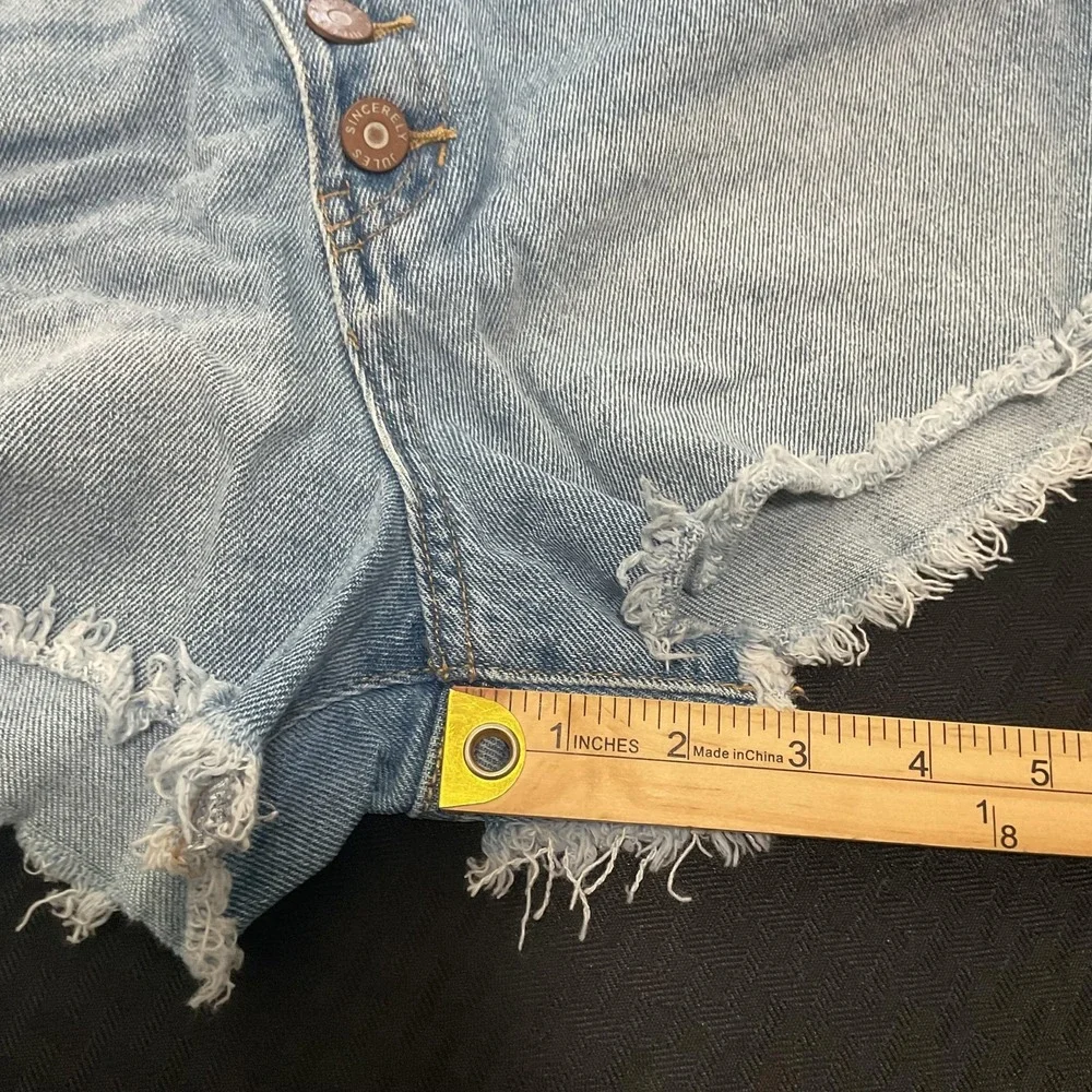 Sincerely Jules Shorts Womens 5/27 Blue Denim Button Fly High Rise Cutoff Hem